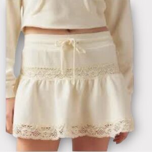 As Revival Yellow Lace Terry Cloth Skort Skirt Size M Tie Waist Tennis Skirt